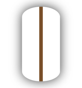 All White nail wrap with a Mocha Brown vertical stripe up the center.