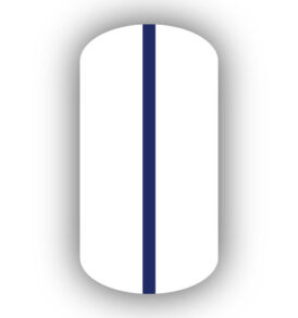 All White nail wrap with a Navy Blue vertical stripe up the center.