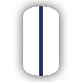 All White nail wrap with a Navy Blue vertical stripe up the center.
