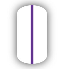 All White nail wrap with a Purple vertical stripe up the center.