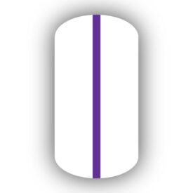 All White nail wrap with a Purple vertical stripe up the center.