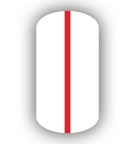 All White nail wrap with a Red vertical stripe up the center.