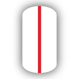 All White nail wrap with a Red vertical stripe up the center.