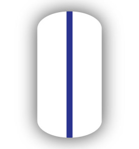 All White nail wrap with a Royal Blue vertical stripe up the center.
