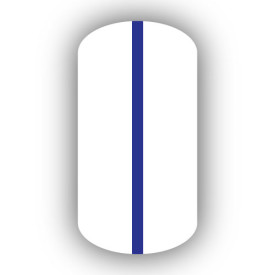 All White nail wrap with a Royal Blue vertical stripe up the center.