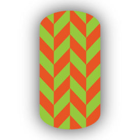 Lime Green & Dark Orange Nail Art Designs