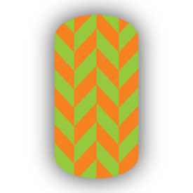 Lime Green & Light Orange Nail Art Designs