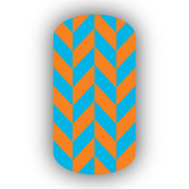 Teal & Light Orange Nail Art Designs