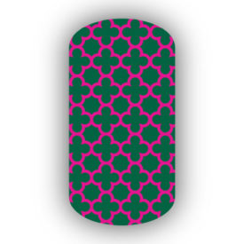 Forest Green & Hot Pink Nail Art Designs