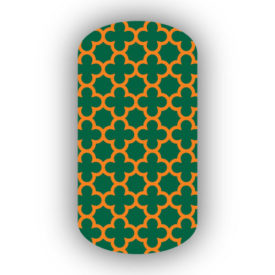 Forest Green & Light Orange Nail Art Designs