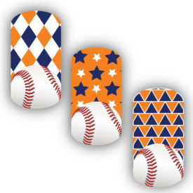 Baseball over Navy Blue, Light Orange & White Nail Art Designs