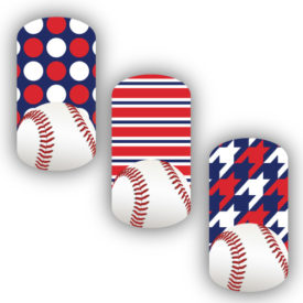 Baseball over Red, White & Navy Blue Nail Art Designs