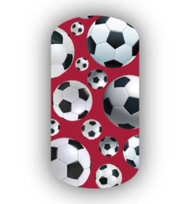Soccer Balls with crimson background nail strips