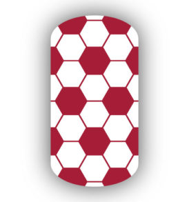 Crimson & White hexagon soccer nail art