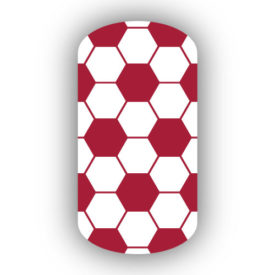 Crimson & White hexagon soccer nail art