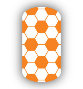light orange & white hexagon soccer nail art design