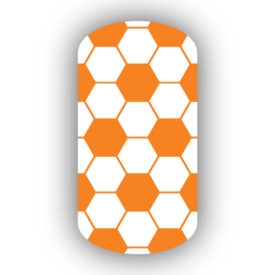 light orange & white hexagon soccer nail art design