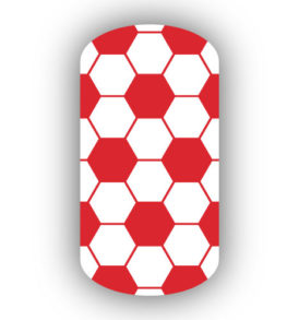 red & white hexagon soccer nail art