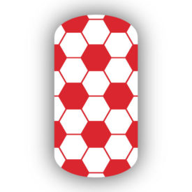 red & white hexagon soccer nail art