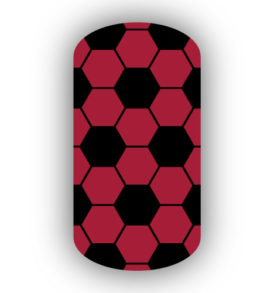 Crimson & Black hexagon soccer nail art