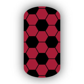 Crimson & Black hexagon soccer nail art