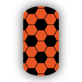 black and dark orange hexagon soccer nails