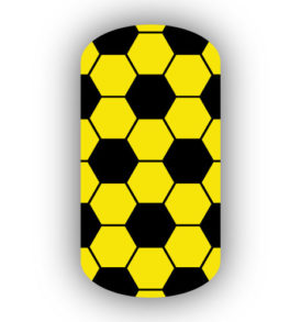 black & lemon yellow soccer nail wrap design