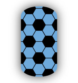 Black & Light Blue Hexagon Soccer Nail Art Design