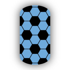 Black & Light Blue Hexagon Soccer Nail Art Design