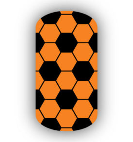 Black & Light orange hexagon pattern soccer nail art