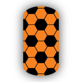 Black & Light orange hexagon pattern soccer nail art