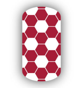 White & Crimson Hexagon Soccer Nail Stickers