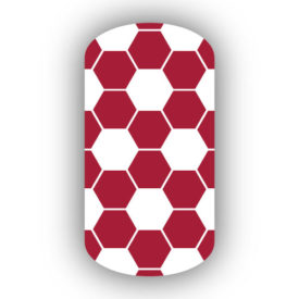 White & Crimson Hexagon Soccer Nail Stickers