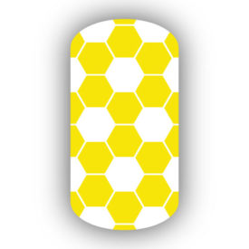 White & Lemon hexagon soccer nail wraps