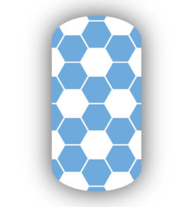White & Light Blue Hexagon Soccer Nail Strips