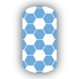 White & Light Blue Hexagon Soccer Nail Strips