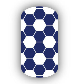 White & Navy Blue Hexagon soccer nail art