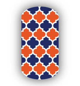 Dark Orange & Navy Blue with White Moroccan Tile Nail Wraps
