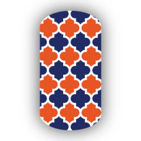 Dark Orange & Navy Blue with White Moroccan Tile Nail Wraps