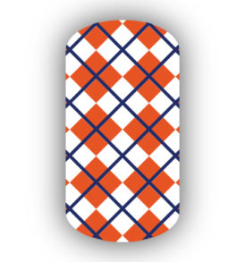 Dark Orange, White & Navy Blue Argyle Nail Wraps