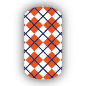 Dark Orange, White & Navy Blue Argyle Nail Wraps