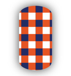 Dark Orange with White & Navy Blue Checkered Nail Wraps