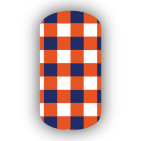 Dark Orange with White & Navy Blue Checkered Nail Wraps