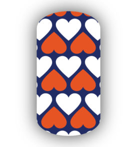 Navy Blue with White & Dark Orange Hearts Nail Wraps