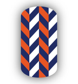 Navy Blue with White & Dark Orange Herringbone Nail Wraps