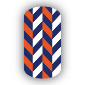 Navy Blue with White & Dark Orange Herringbone Nail Wraps