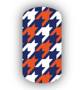 Navy Blue with White & Dark Orange Houndstooth Nail Wraps