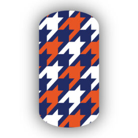 Navy Blue with White & Dark Orange Houndstooth Nail Wraps