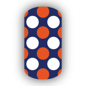 Navy Blue with White & Dark Orange Retro Polka Dots Nail Wraps