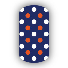 Navy Blue with White & Dark Orange Small Polka Dots Nail Wraps